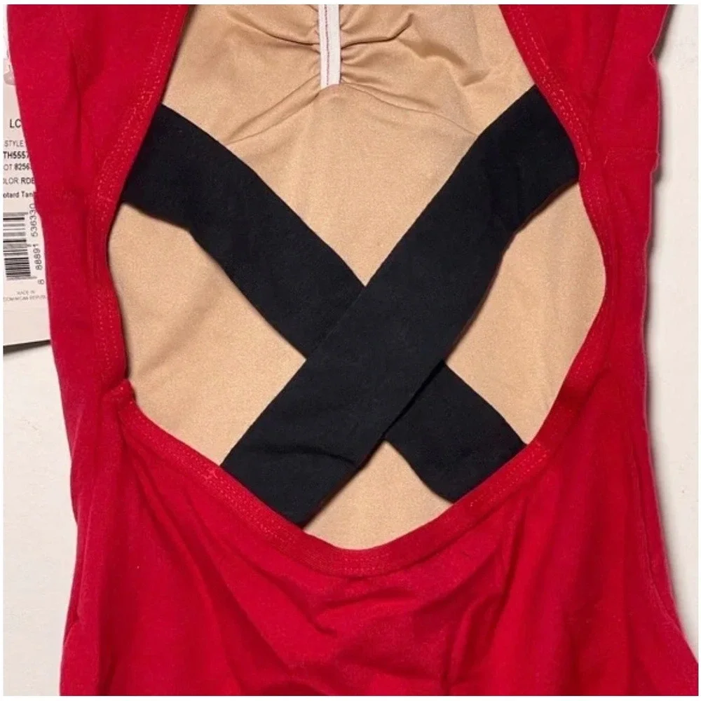 CL Theatricals Red Black Cross Back Tank Leotard Youth LC New